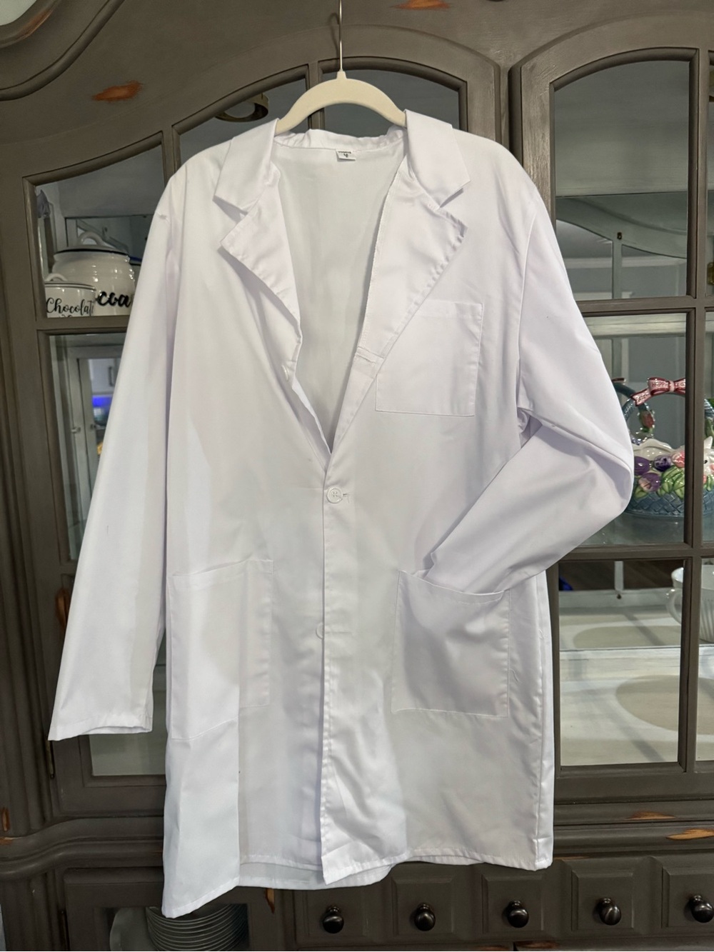 White Women's Long Lab Coat Jacket - Classic Three-Button Style size medium